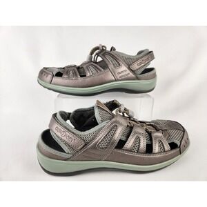 Orthofeet Verona Womens 11 Wide Metallic Gray Orthotic Fisherman Sandals Shoes